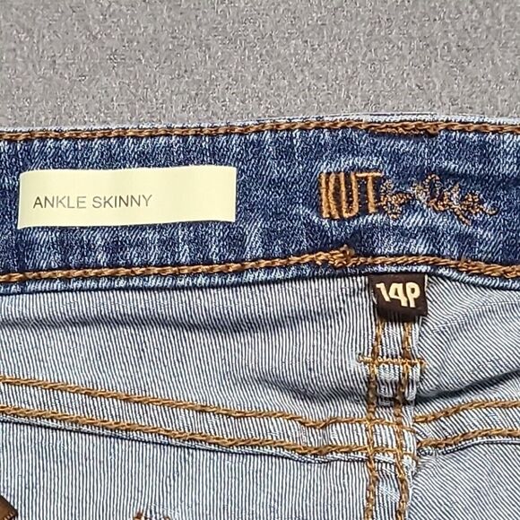 Kut From The Kloth Womens Jeans 14 Petite Ankle Skinny Blue Faded Distressed Hem - Picture 5 of 9